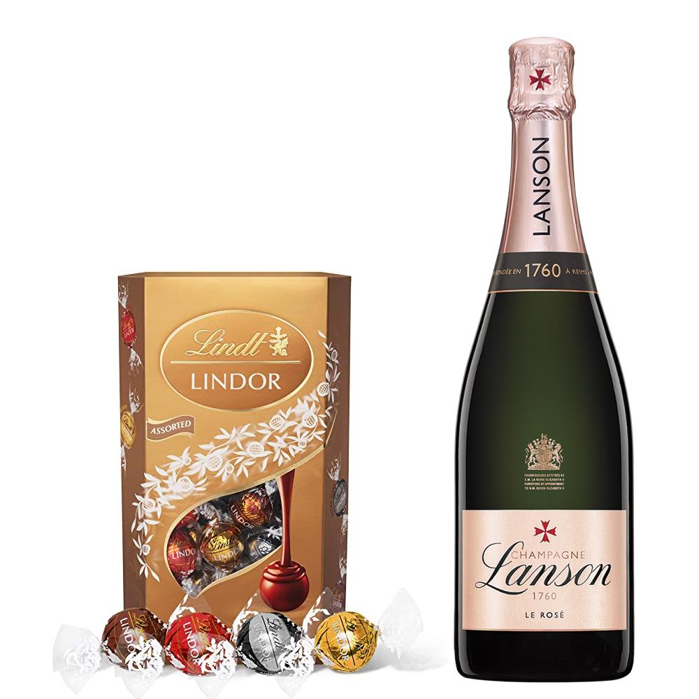Lanson Le Rose Label Champagne 75cl With Lindt Lindor Assorted Truffles 200g